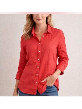 J.Crew Womens Coral Pink Linen Button-Down Shirt S Long Sleeve quiet luxury